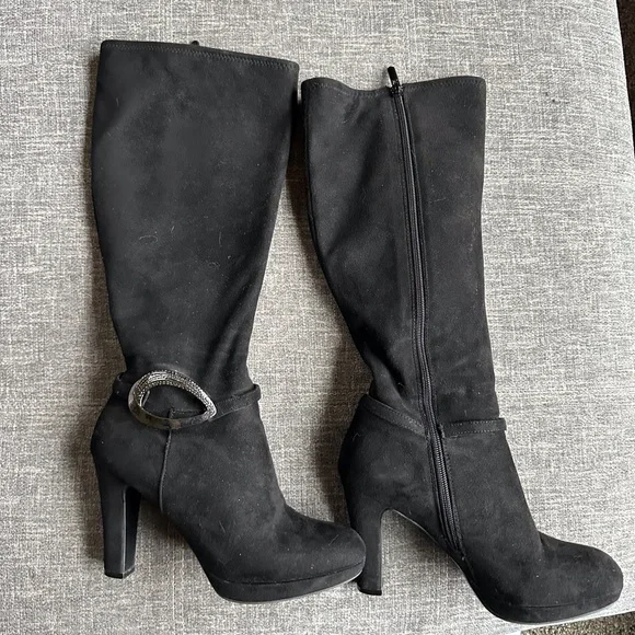 Impo Stretch Suede Leather Knee High Heeled Boots - Picture 1 of 7